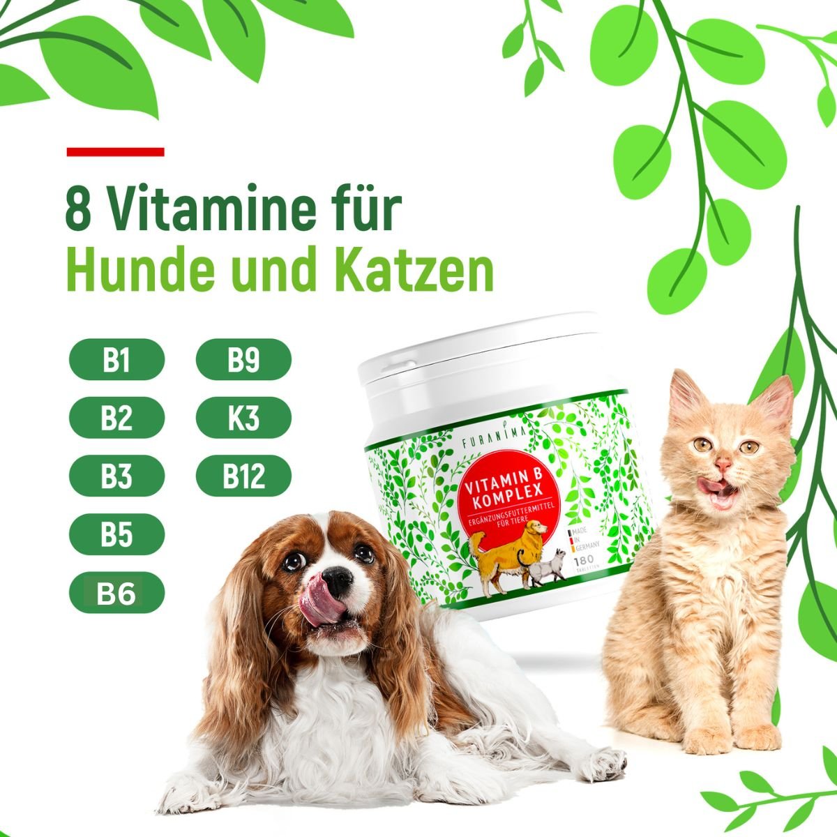 Vitamin B Komplex für Hunde & Katzen, Ergänzungsfuttermittel - 180 Tabletten - Furanima